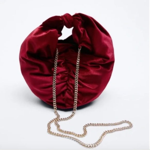Zara Red Velvet Bucket Bag NWT - Picture 3 of 5